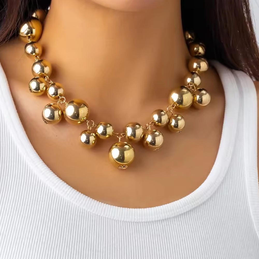 Anthro gold ball adjustable unique Gold Beaded Necklace - Picture 2 of 5